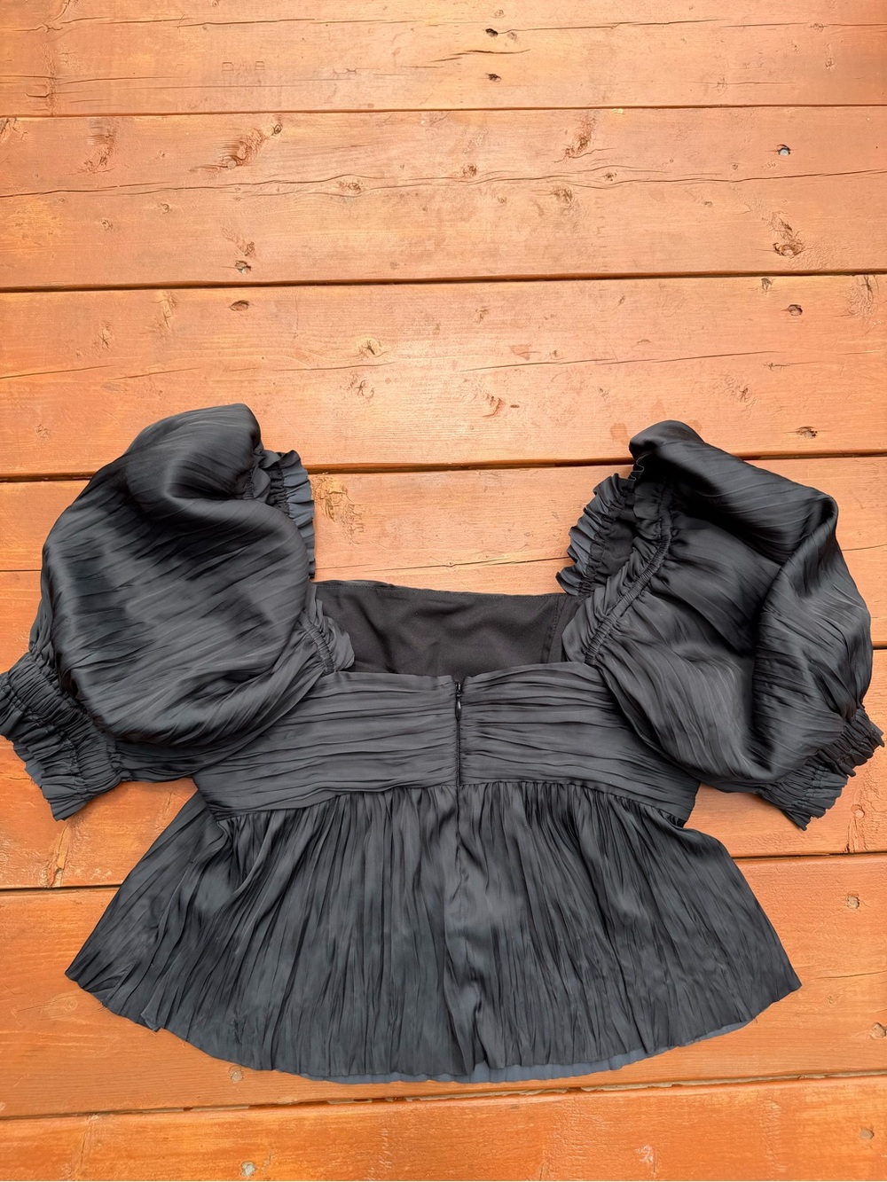 FRAME Puff Sleeve Top Women’s XS BLACK Solid Square Neck Short Sleeve BlackZip